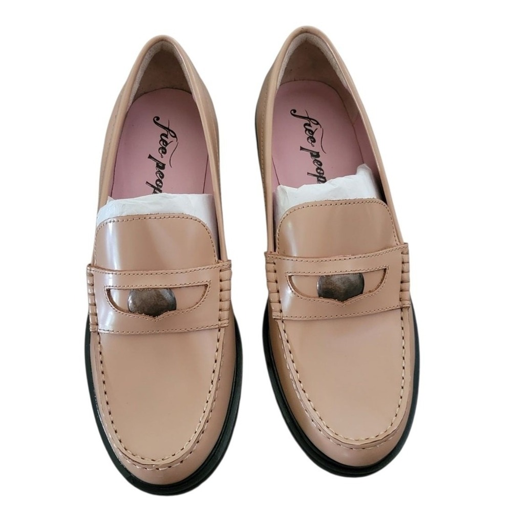 Free People Leather Penny Loafers Size 38 Chunky Black Lug Sole‎ Moc Toe - NEW - Picture 3 of 10